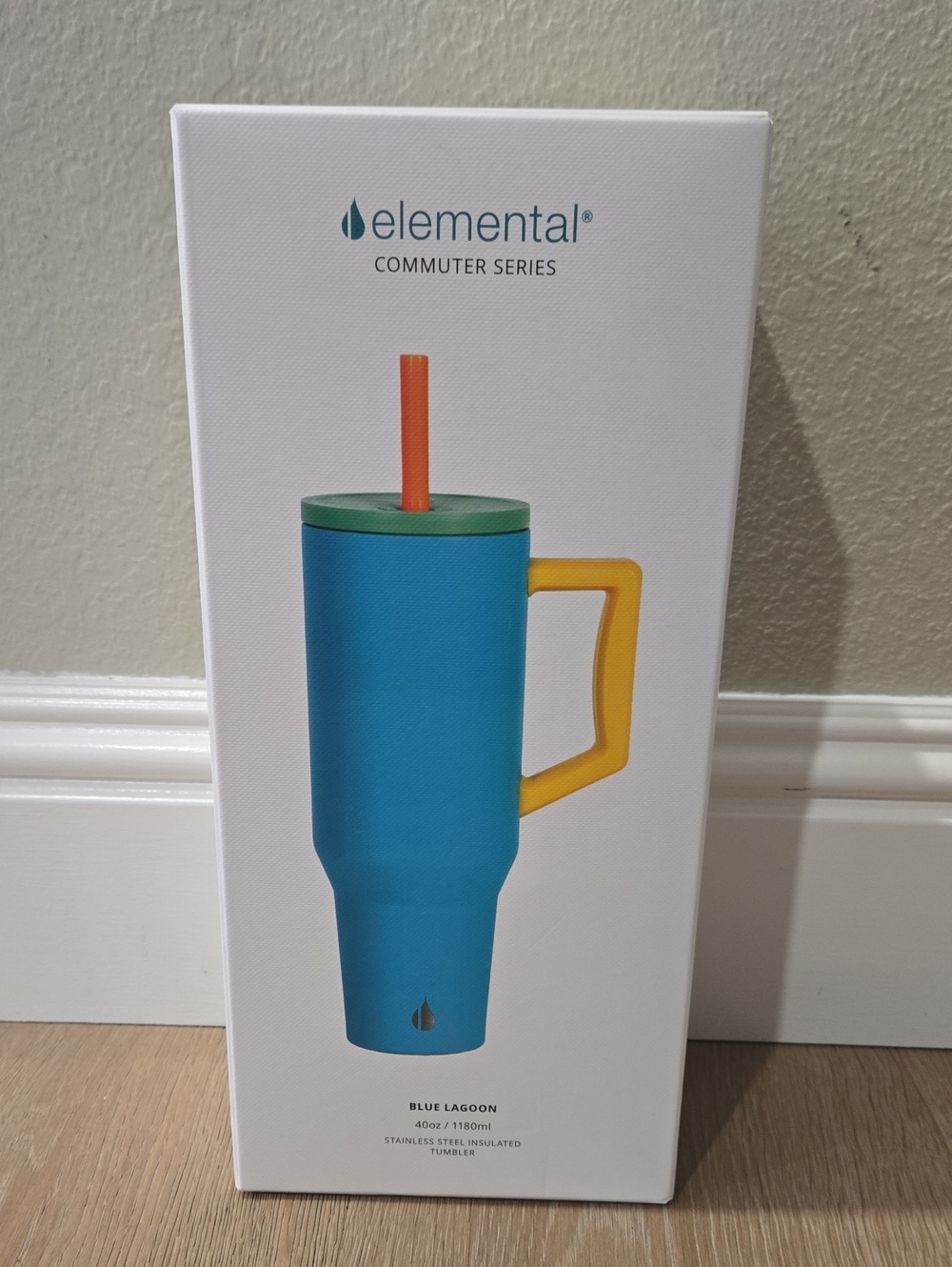 Element 40 Oz Blue Lagoon Insulated Tumbler with Yellow Handle and Green Lid